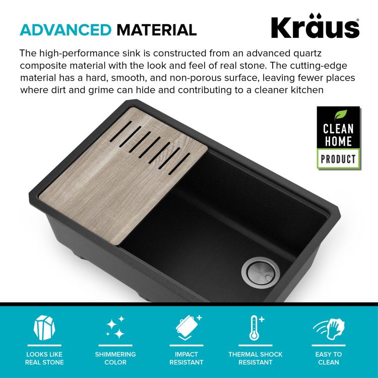 Кухонна мийка нижнього монтажу з композитного граніту BELLUCCI WORKSTATION KRAUS KGUW2-33MBL