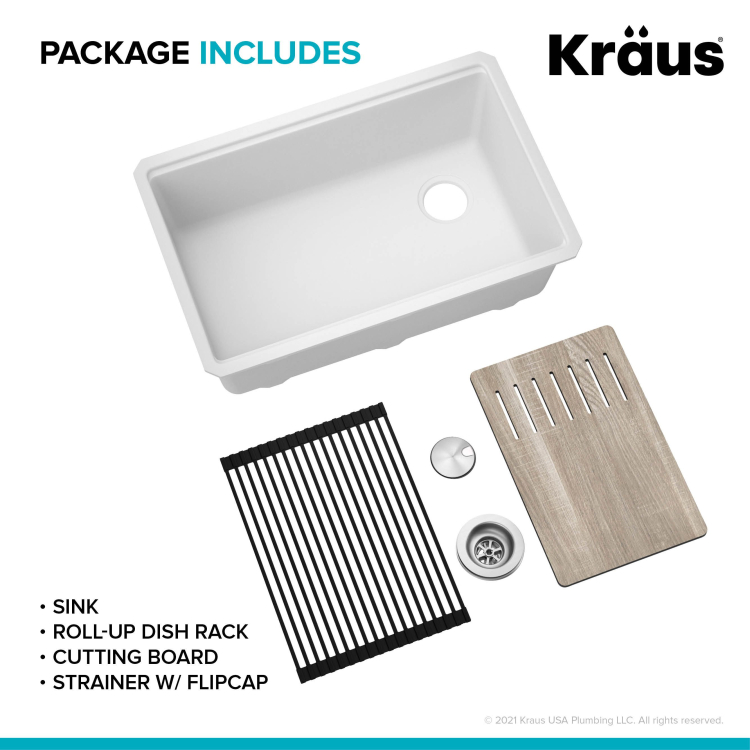 Кухонна мийка нижнього монтажу з композитного граніту BELLUCCI WORKSTATION KRAUS KGUW1-33WH