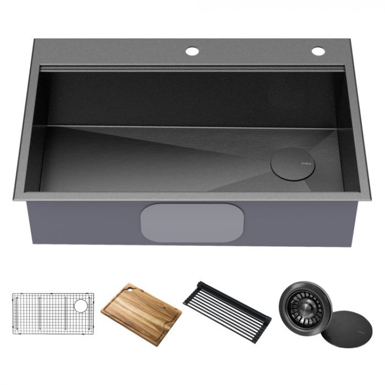 Кухонна мийка Kore KWT310-33/PGM верхнього та нижнього монтажу с PVD покриттям, WORKSTATION