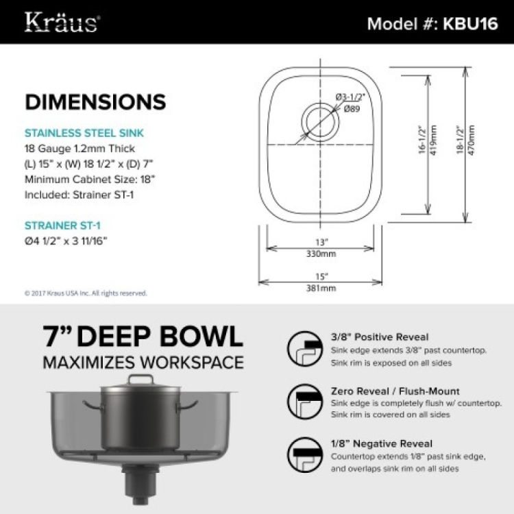 Мийка кухонна стальна KBU16 Kraus