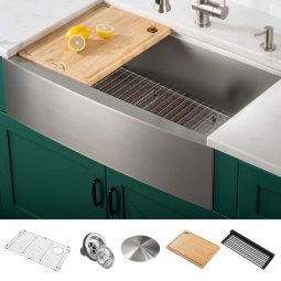 Кухонна мийка Kore KWF210-33 з переднім фартуком нижнього монтажу, WORKSTATION