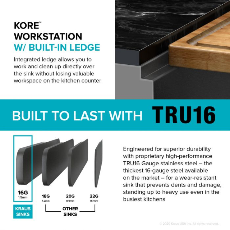 Кухонна мийка Kore KWF210-33/PGM WORKSTATION з переднім фартуком нижнього монтажу, покриття PVD