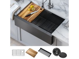 Кухонна мийка Kore KWF410-33/PGM WORKSTATION з переднім фартуком нижнього монтажу, покриття PVD