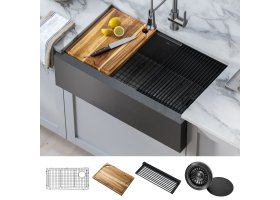 Кухонна мийка Kore KWF410-33/PGM WORKSTATION з переднім фартуком нижнього монтажу, покриття PVD