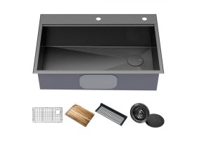 Кухонна мийка Kore KWT310-33/PGM верхнього та нижнього монтажу с PVD покриттям, WORKSTATION *Товар з вітрини
