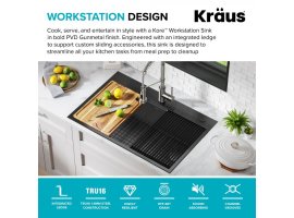 Кухонна мийка Kore KWT310-33/PGM верхнього та нижнього монтажу с PVD покриттям, WORKSTATION *Товар з вітрини-foto16