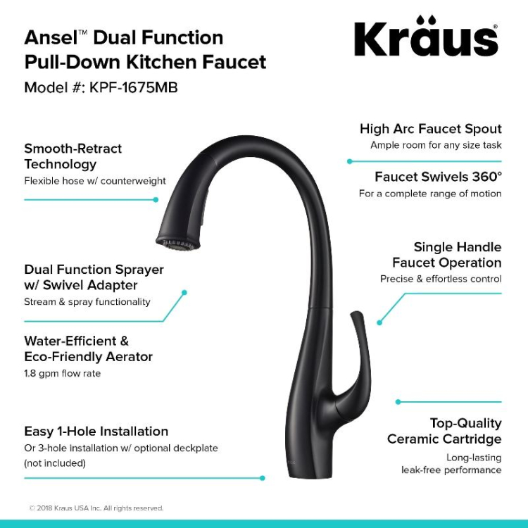 Кухонний змішувач ANSEL™ KPF-1675MB Kraus