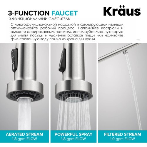 Змішувач кухонний 2в1 BOLDEN KFF-1610SFS Kraus з підключенням фільтрованої води-foto13